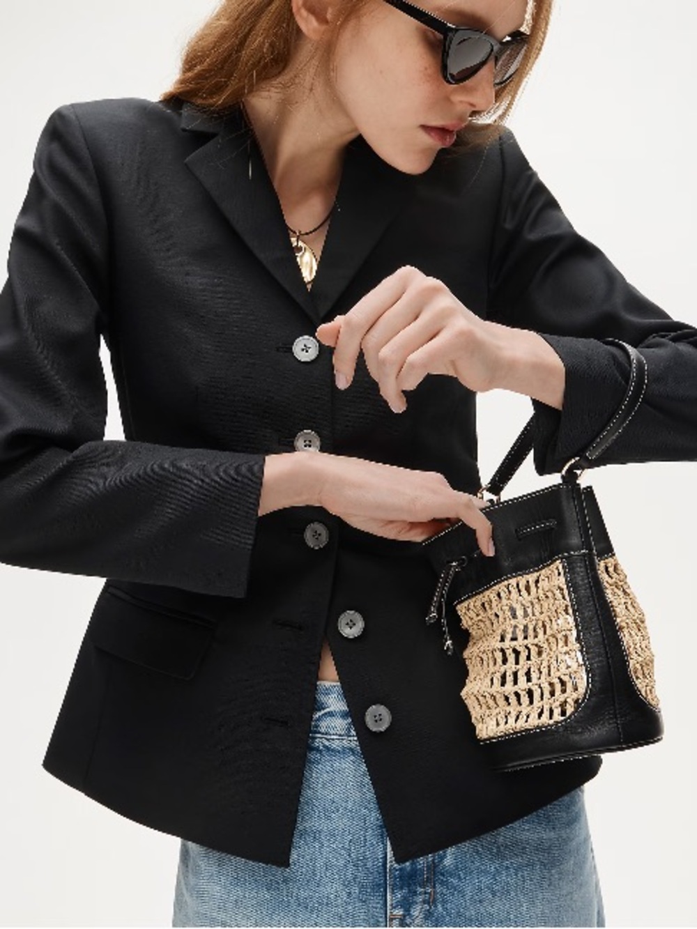 J.Crew Drawstring bag in straw and leather CR888 - Picture 2 of 10